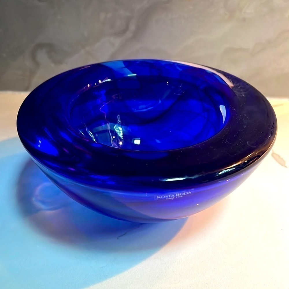 Kosta Boda 7” Cobalt Blue Heavy Thick Bowl by Anna Ehrner